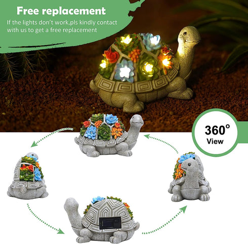 Solar Garden Outdoor Statues Turtle with Succulent 7 LED Lights